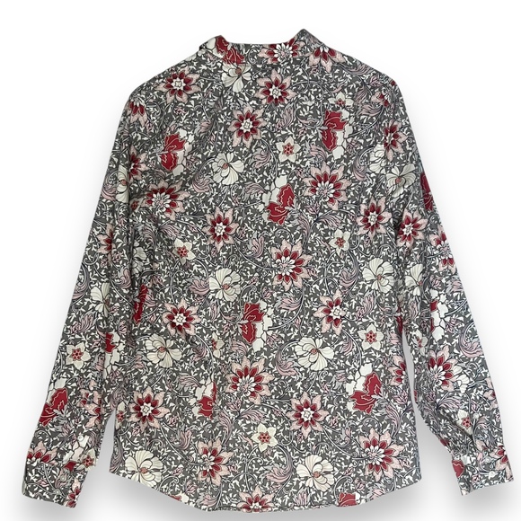 Lands' End Floral Button Up Shirt No Iron Supima Cotton Top Gray Pink 14T Tall - Picture 2 of 13